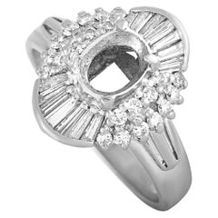 Platinum and Round/Tapered Baguette Diamonds Oval Mounting Ring