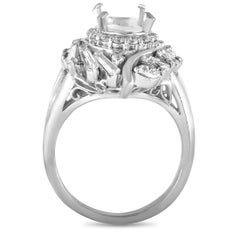 Platinum and Round, Baguette, and Marquise Diamonds Oval Mounting Ring