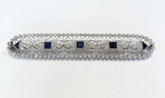 Vintage Platinum Bar Brooch with Sapphires and Diamonds, 1920s Italy