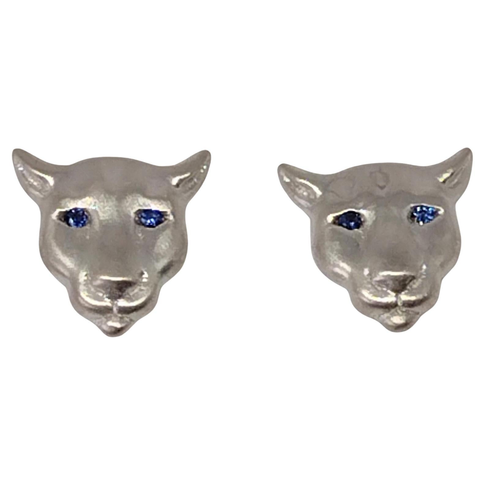 Platinum and Sapphire Eyes Colorado Cougar Stud Earrings