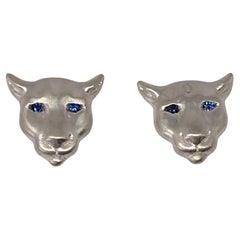 Platinum and Sapphire Eyes Colorado Cougar Stud Earrings
