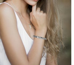 Platinum and Silver Diamond 7 Ovals Bangle Bracelet