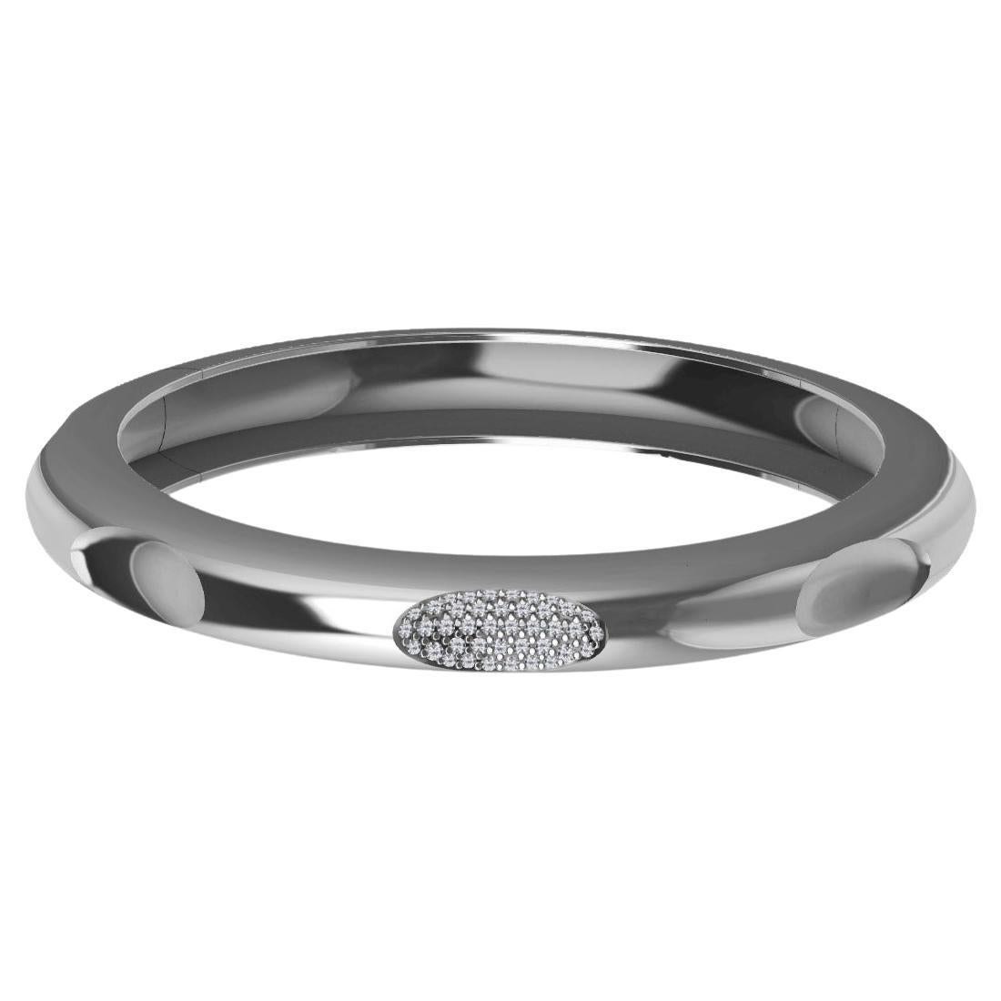 Bracelet jonc ovale à 7 diamants en platine et argent en vente