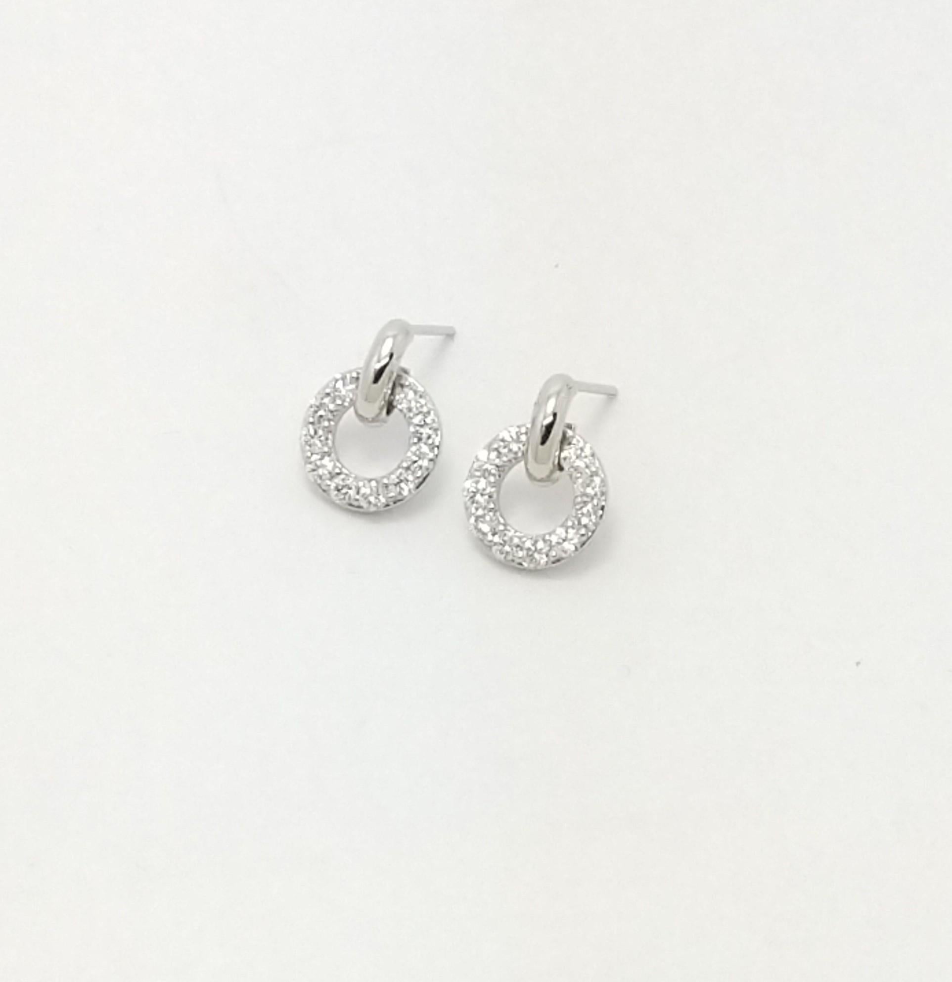 Platinum and Silver Diamond Hoop Dangle Earrings For Sale 4