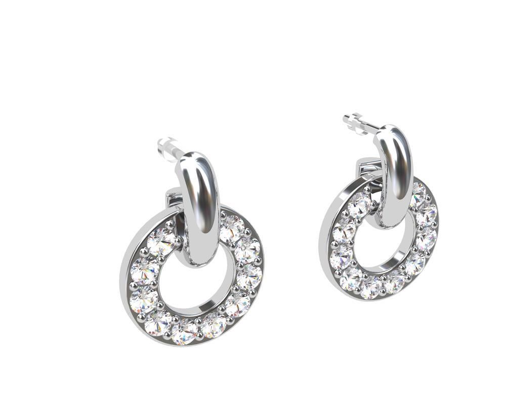 Contemporary Platinum and Silver Diamond Hoop Dangle Earrings For Sale