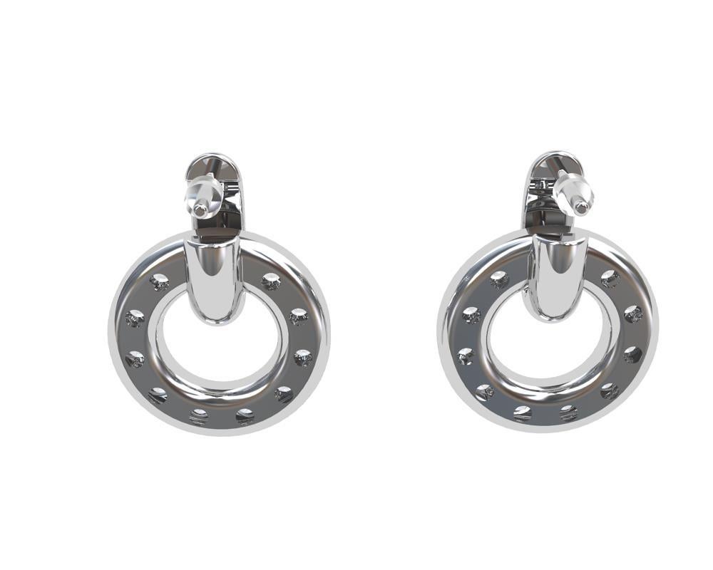 Platinum and Silver Diamond Hoop Dangle Earrings In New Condition For Sale In New York, NY