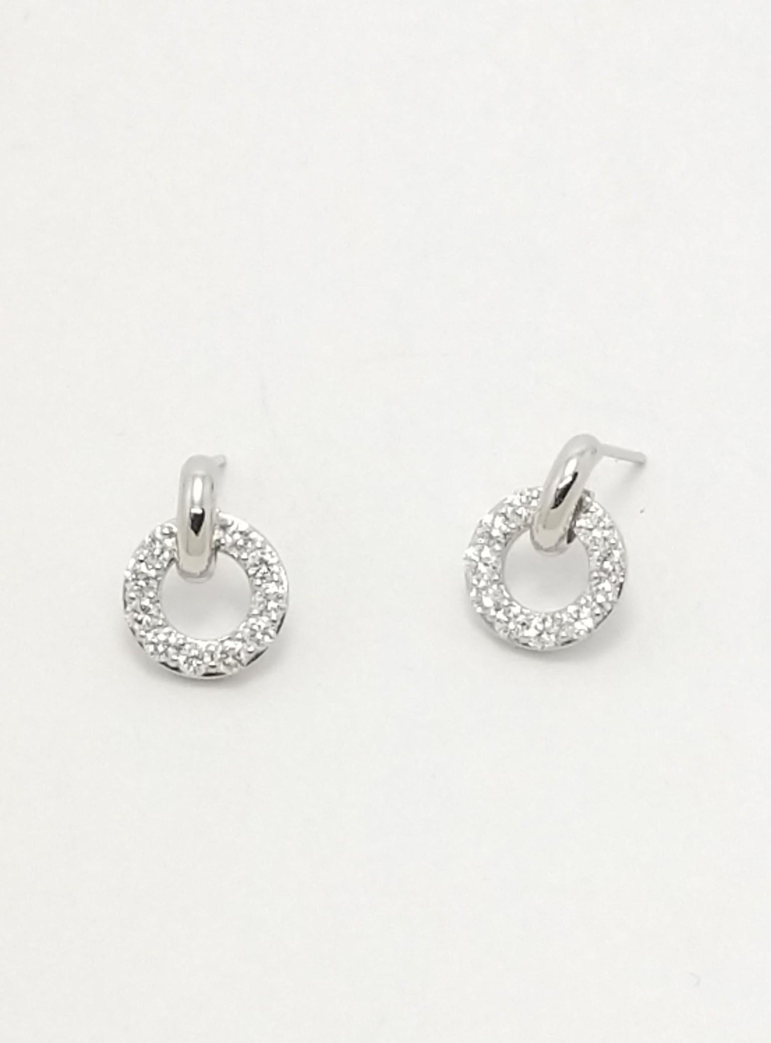 Platinum and Silver Diamond Hoop Dangle Earrings For Sale 2
