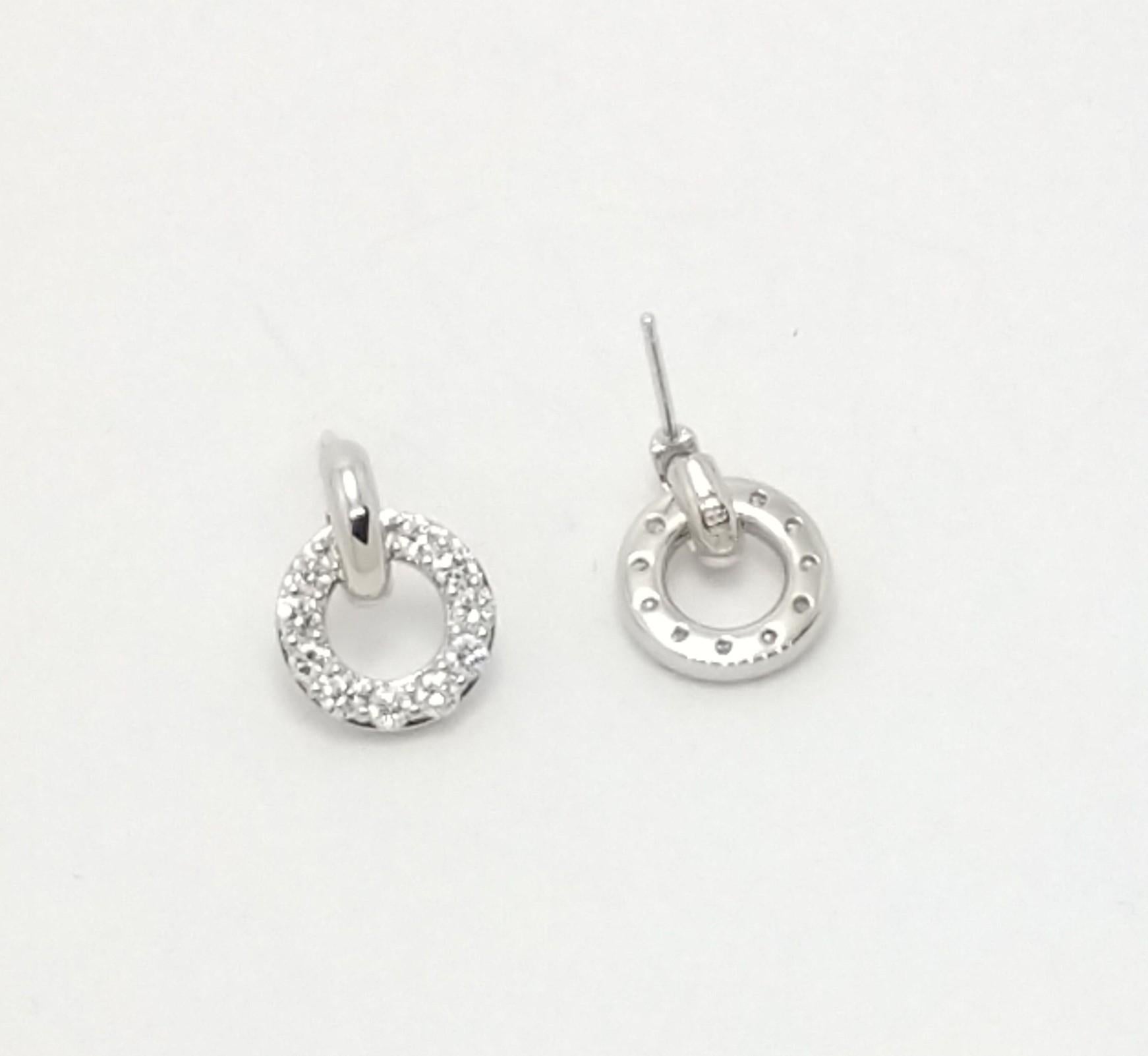 Platinum and Silver Diamond Hoop Dangle Earrings For Sale 3
