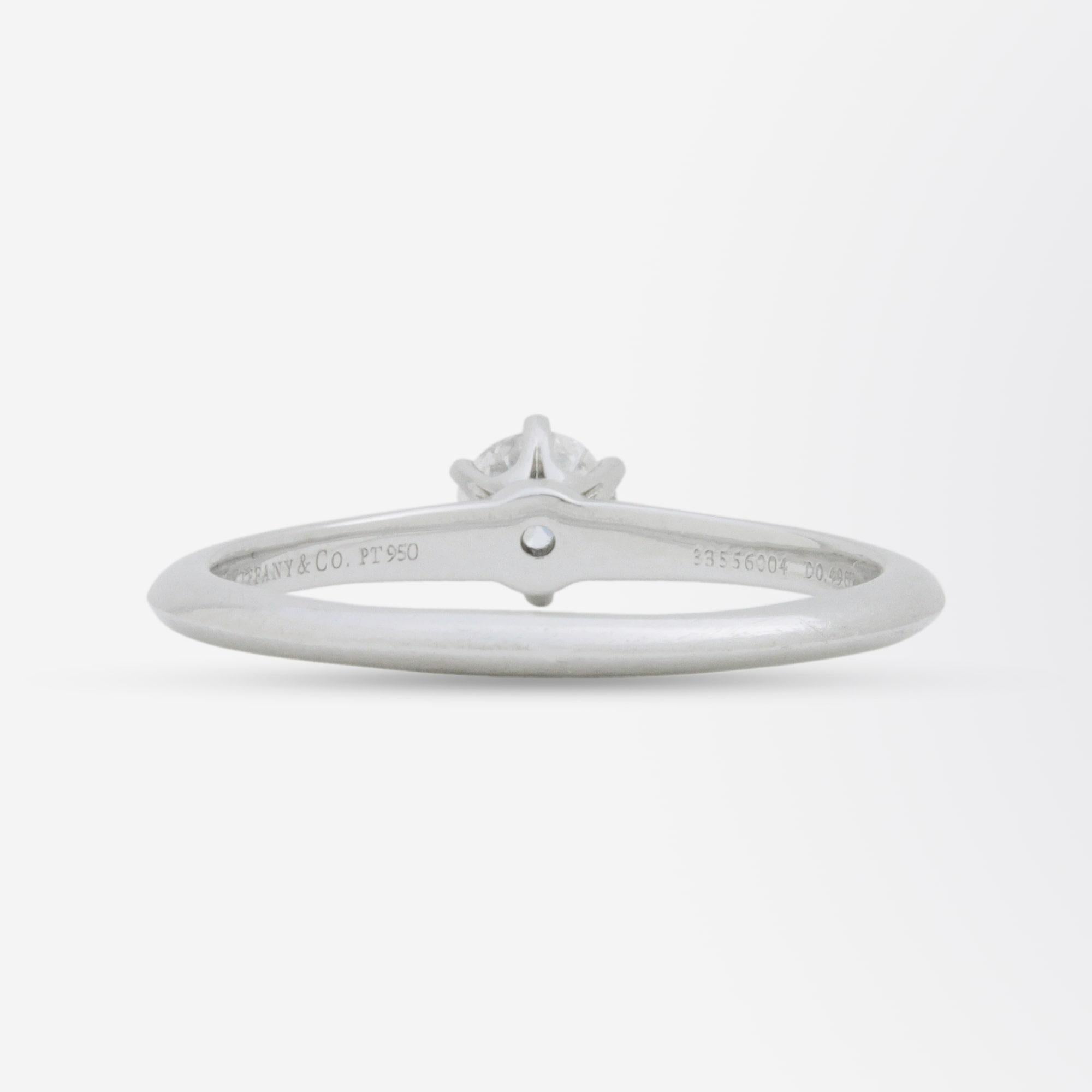 Brilliant Cut Platinum and Solitaire Diamond Ring by Tiffany and Co. For Sale