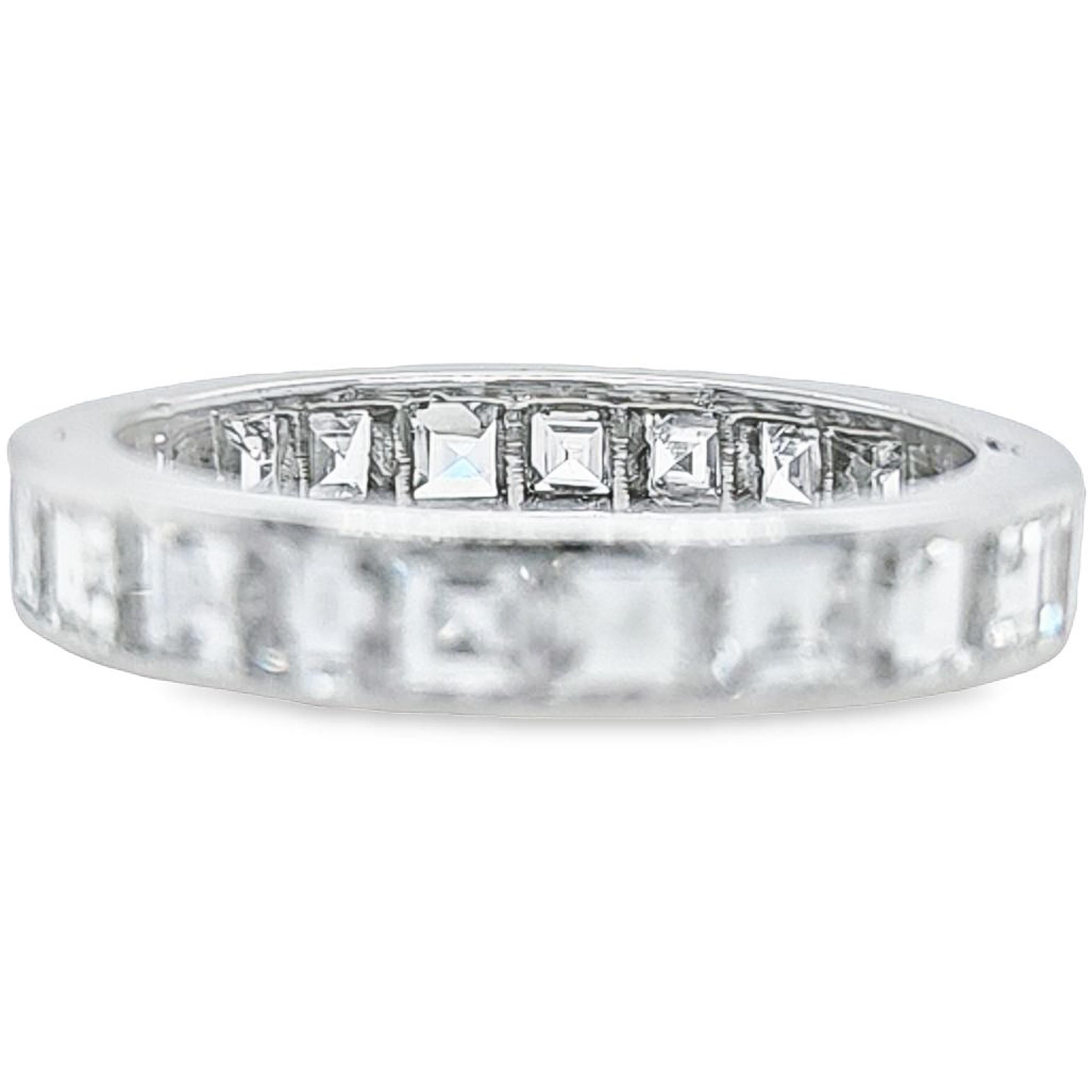 Alianza de platino y diamante talla cuadrada, talla 6.25 Corte Asscher en venta