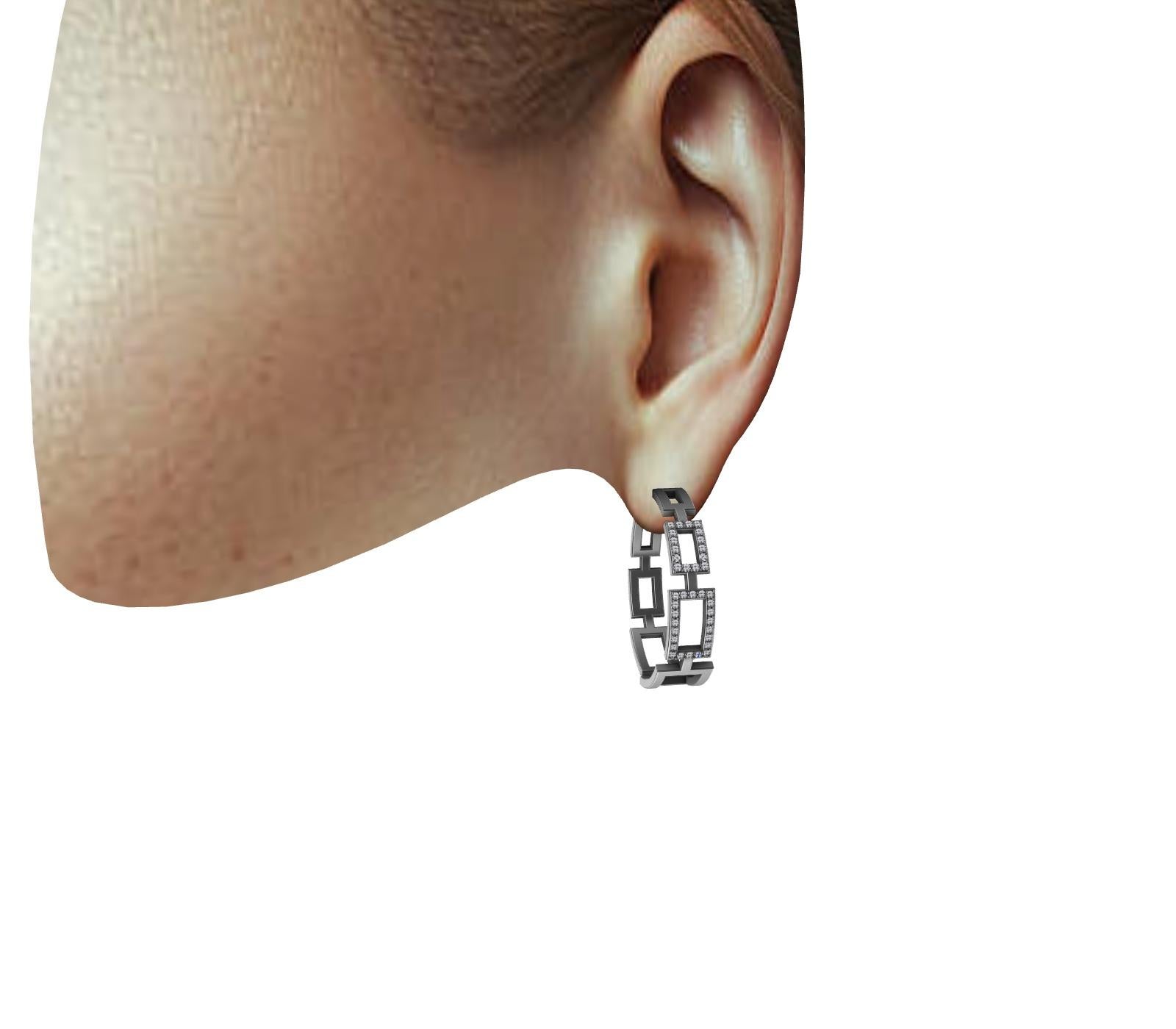 Contemporary Platinum and Sterling Diamond Tapered Rectangle Hoops For Sale
