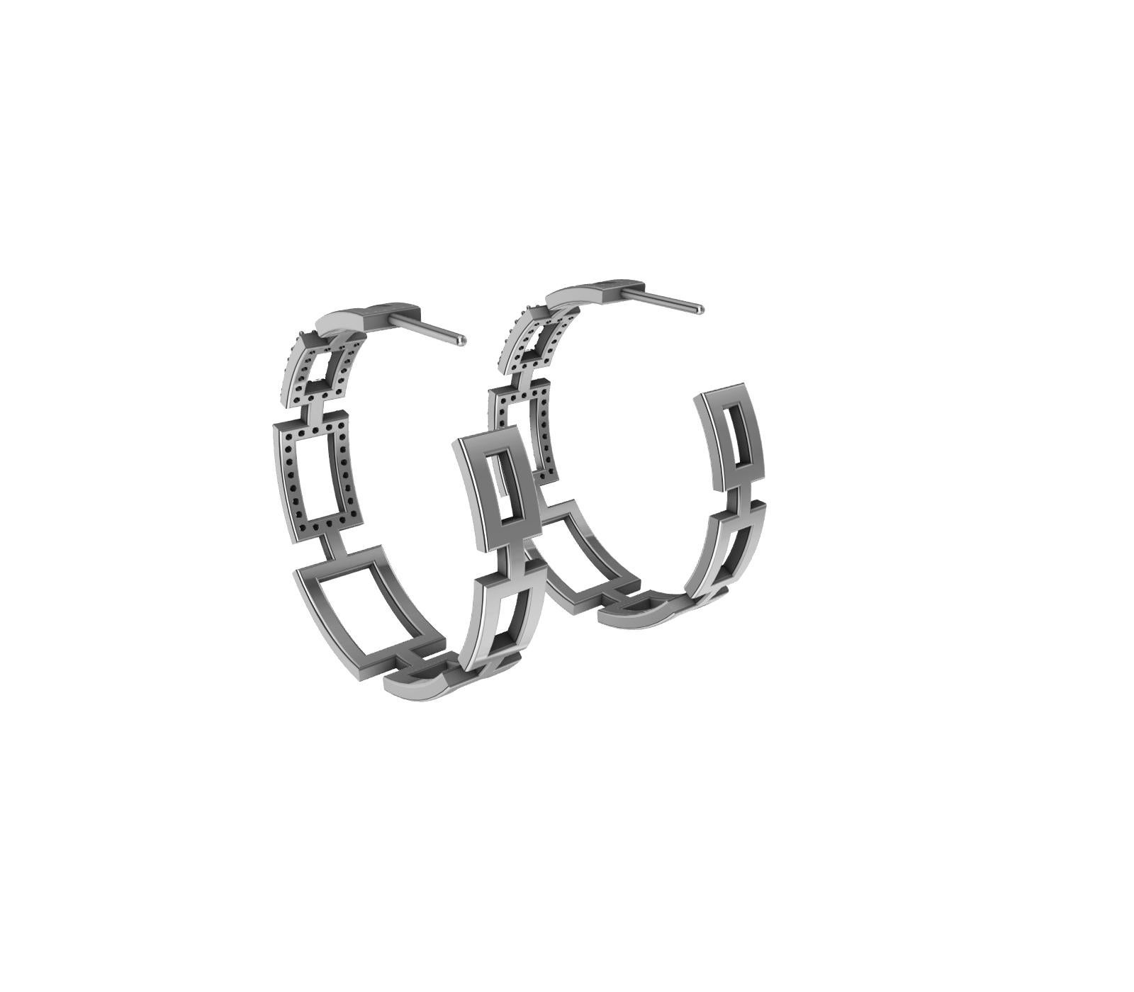 Platinum and Sterling Diamond Tapered Rectangle Hoops For Sale 1