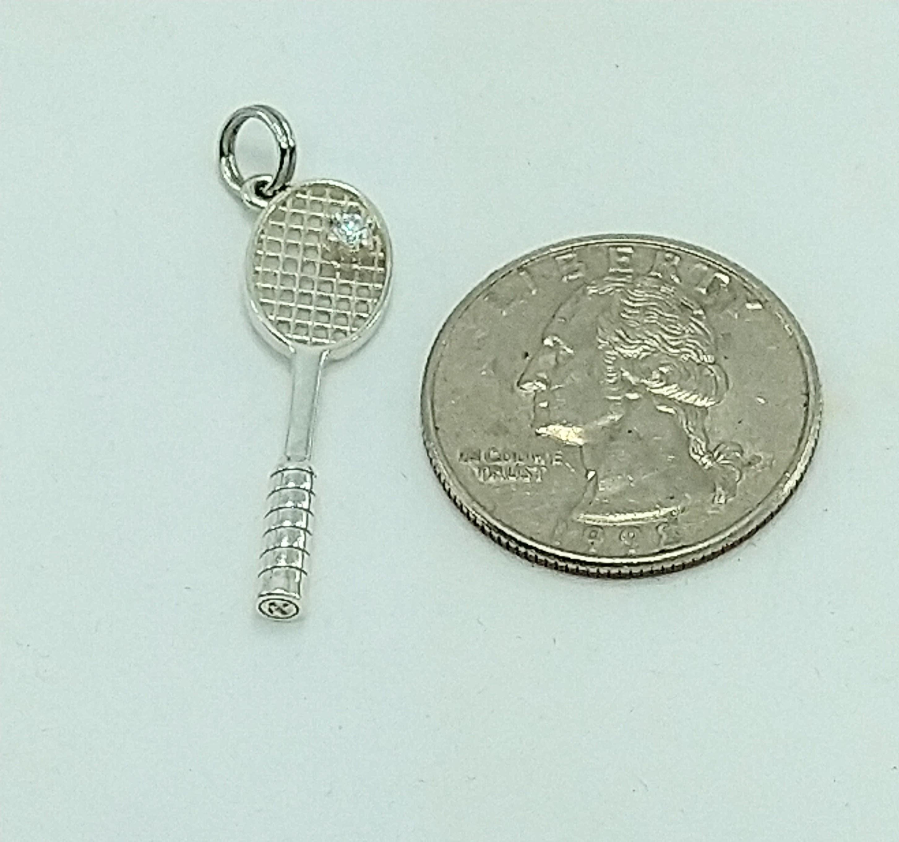 Contemporary Platinum and Sterling Diamond Tennis Racket Pendant For Sale