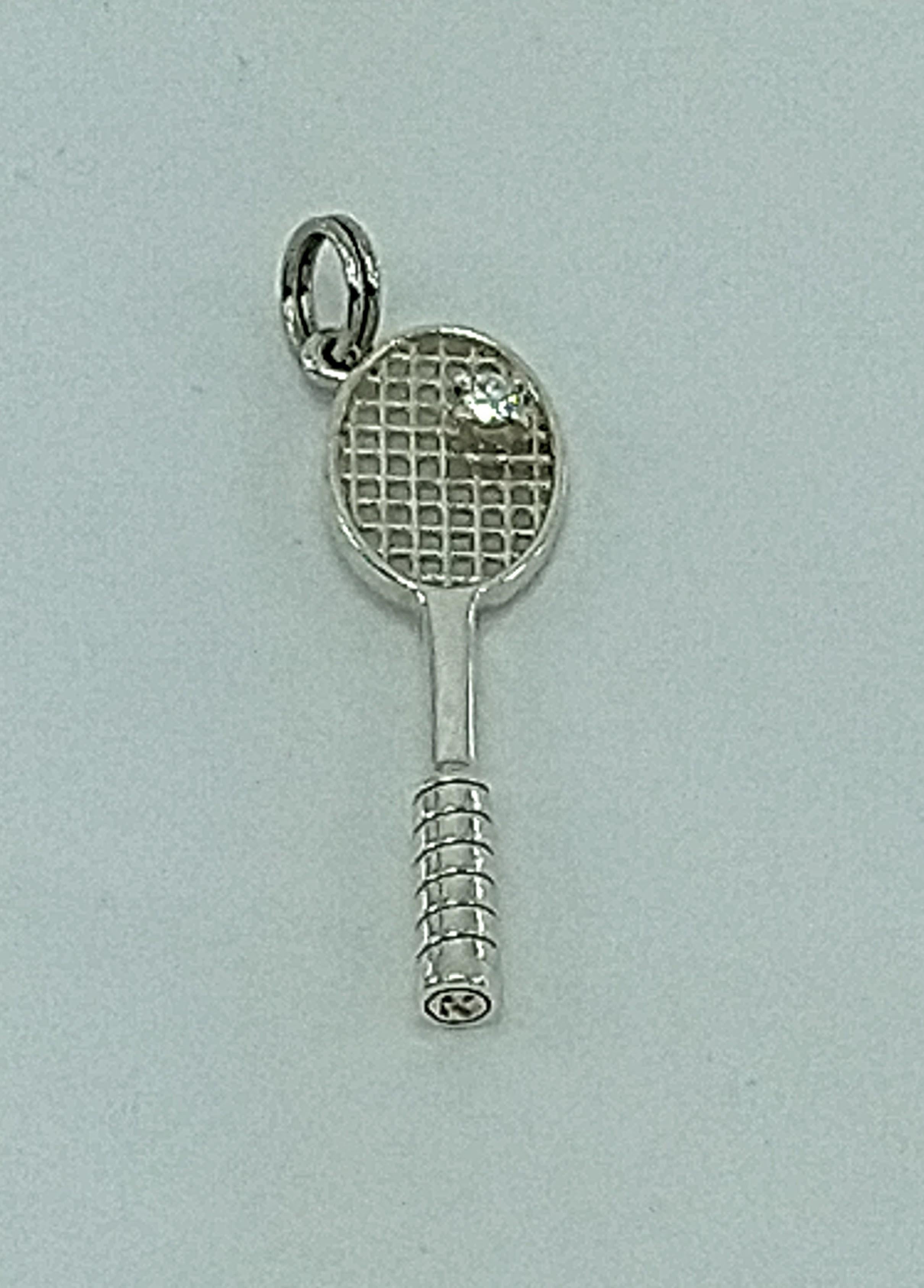 Round Cut Platinum and Sterling Diamond Tennis Racket Pendant For Sale