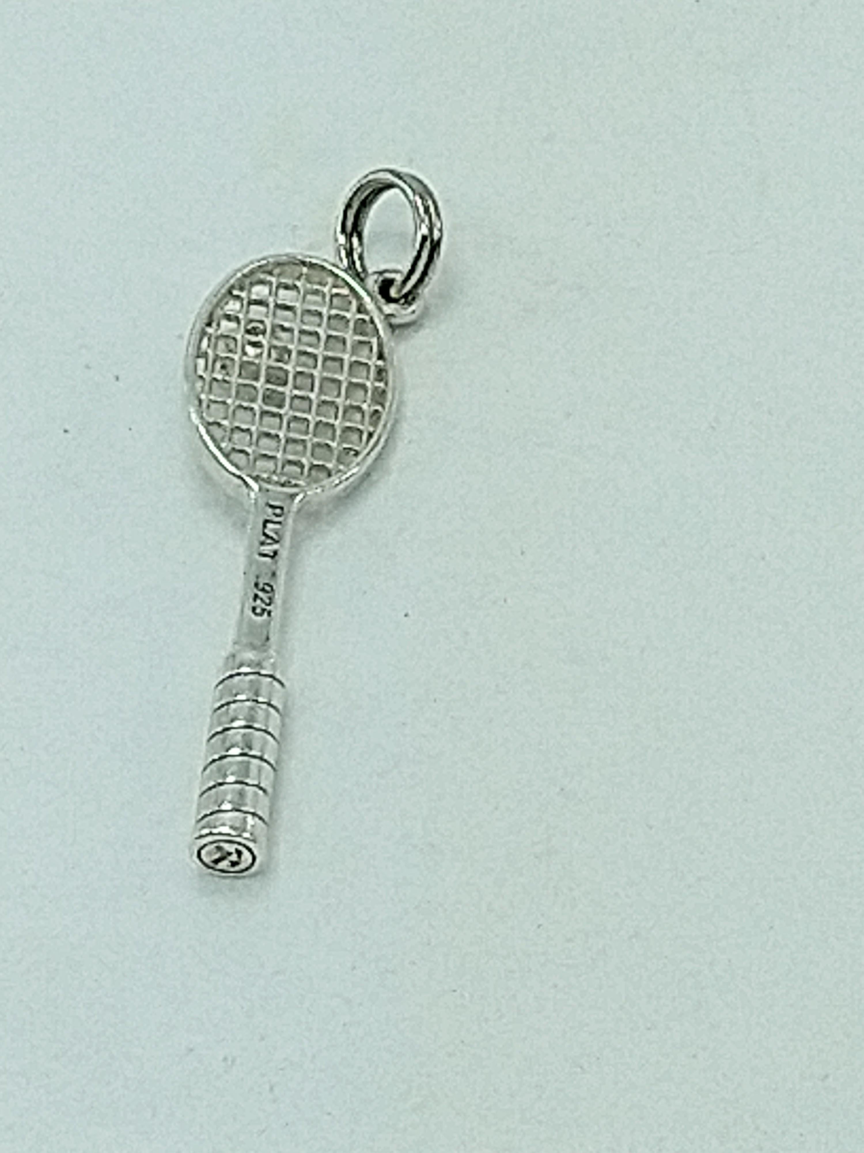 Platinum and Sterling Diamond Tennis Racket Pendant In New Condition For Sale In New York, NY