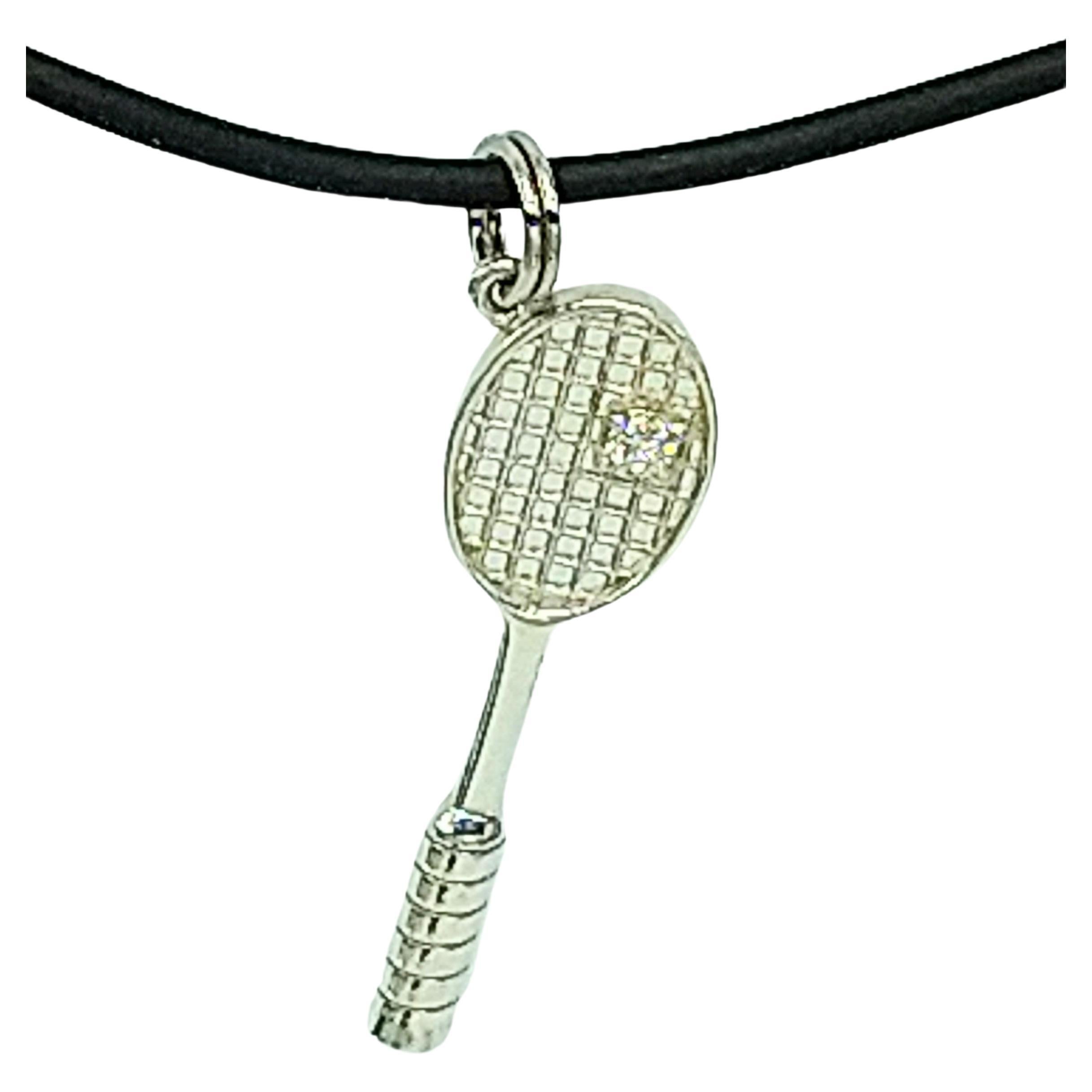 Platinum and Sterling Diamond Tennis Racket Pendant For Sale