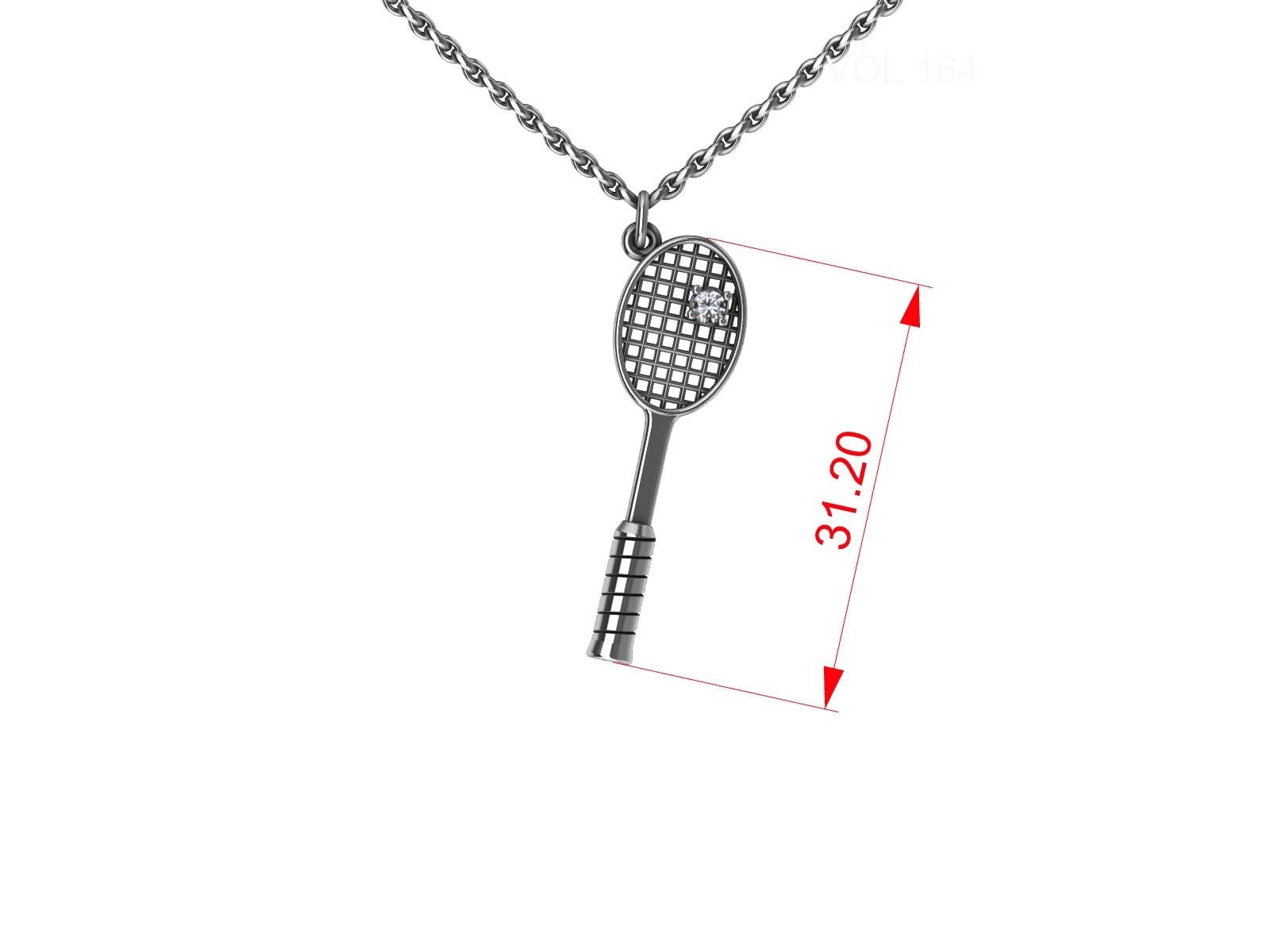  Sterling Diamond Tennis Racket Pendant In New Condition For Sale In New York, NY