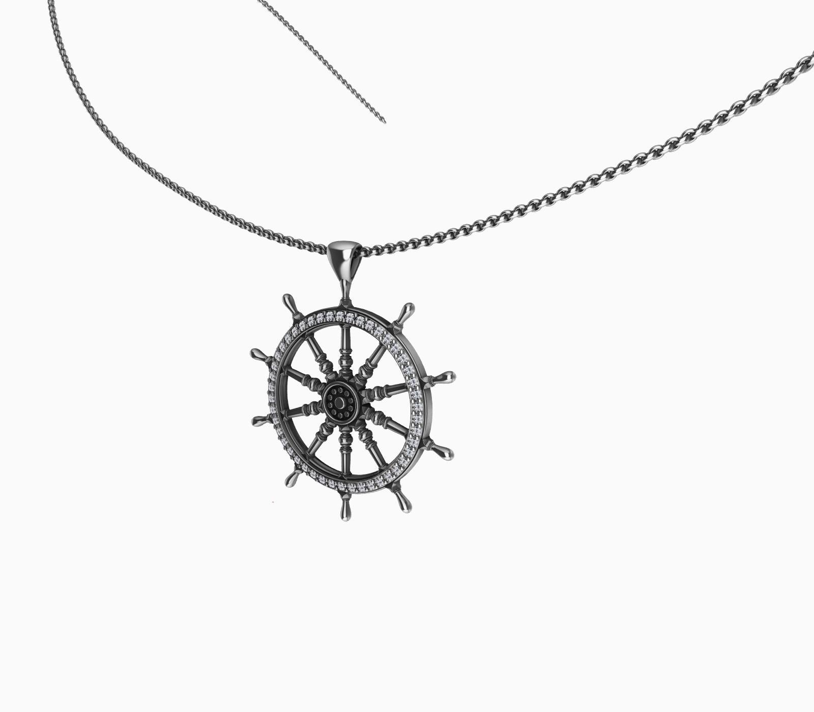  Sterling Diamond Women's Captain Sailors Wheel Pendant For Sale 2