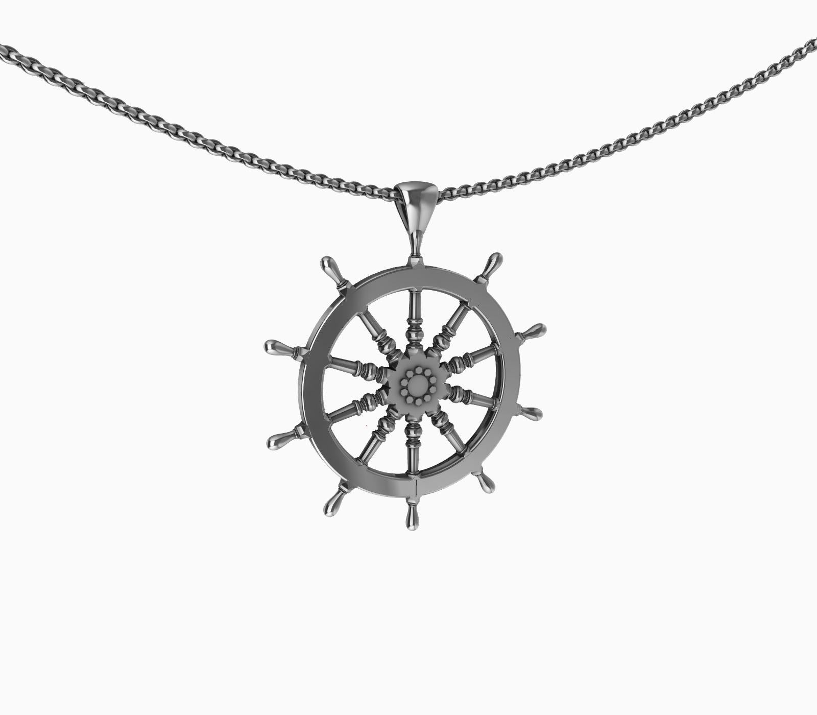  Sterling Diamond Women's Captain Sailors Wheel Pendant For Sale 3