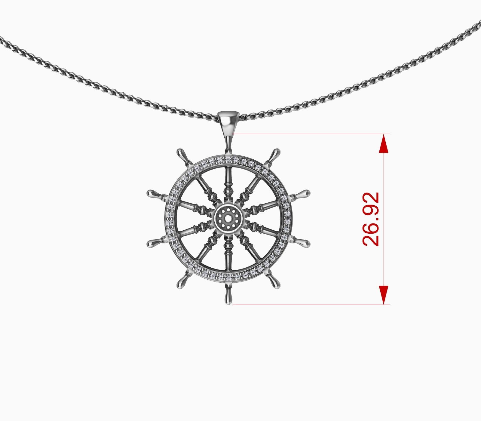 Round Cut  Sterling Diamond Women's Captain Sailors Wheel Pendant For Sale