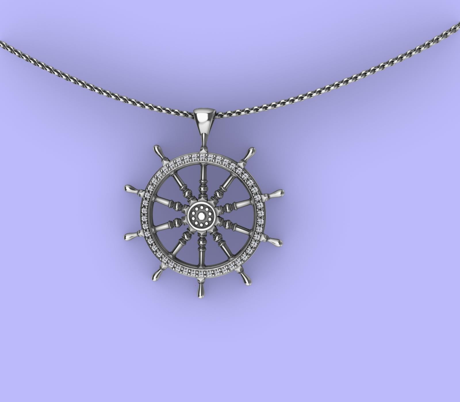  Sterling Diamond Women's Captain Sailors Wheel Pendant In New Condition For Sale In New York, NY