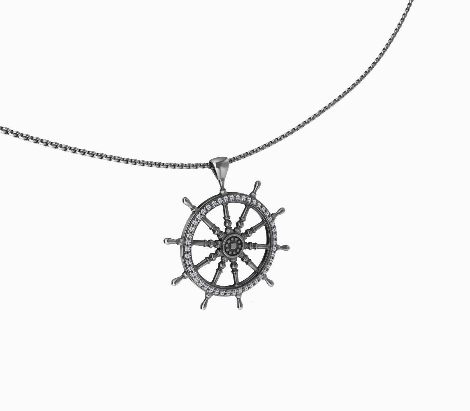 Women's or Men's  Sterling Diamond Women's Captain Sailors Wheel Pendant For Sale