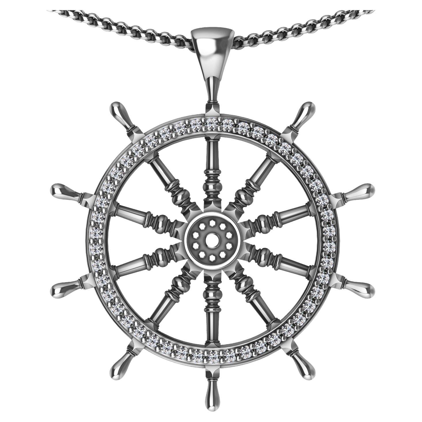  Sterling Diamond Women's Captain Sailors Wheel Pendant