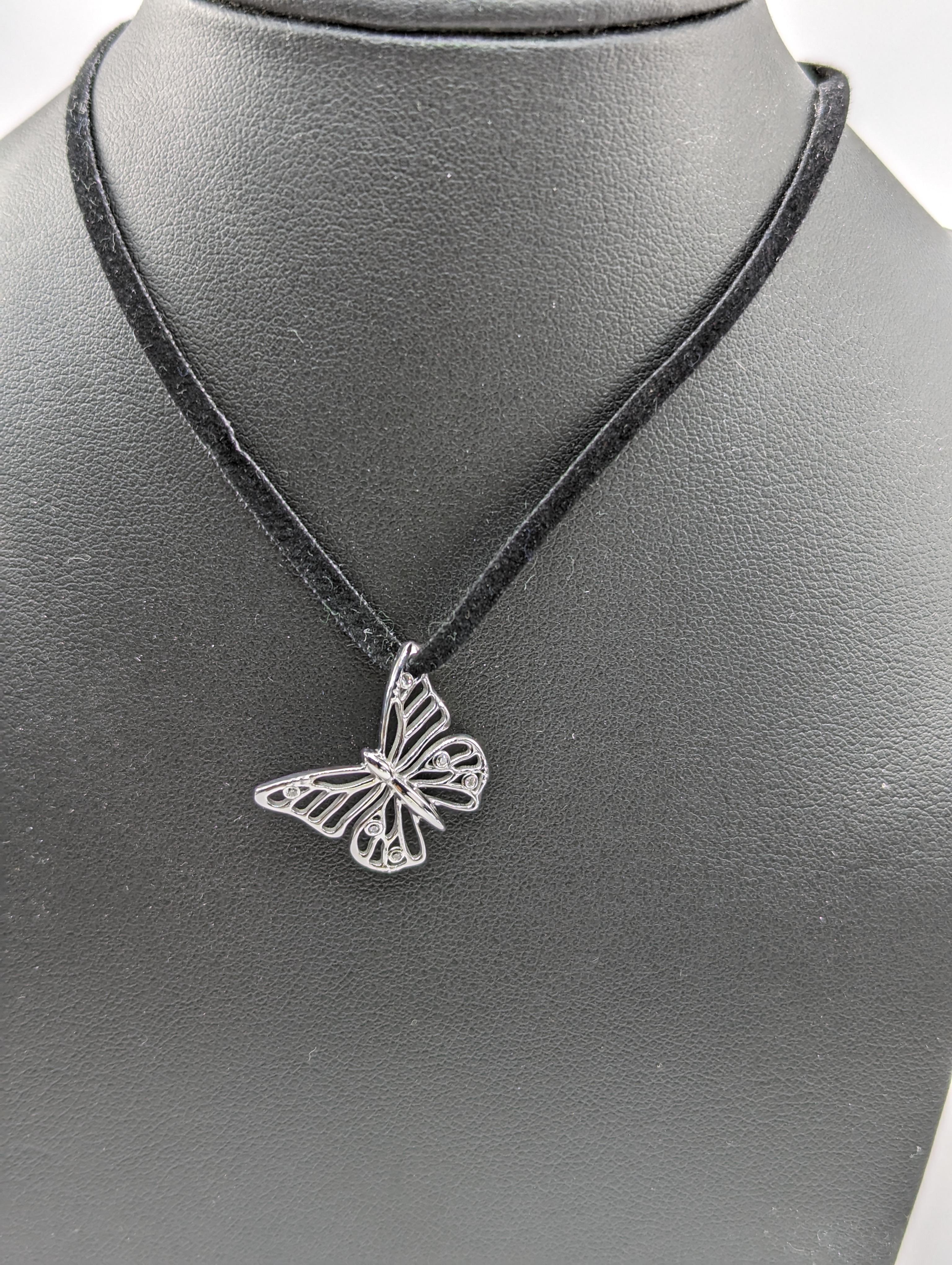 Sterling Monarch 20mm Butterfly and GIA Diamonds Pendant Necklace For Sale 4