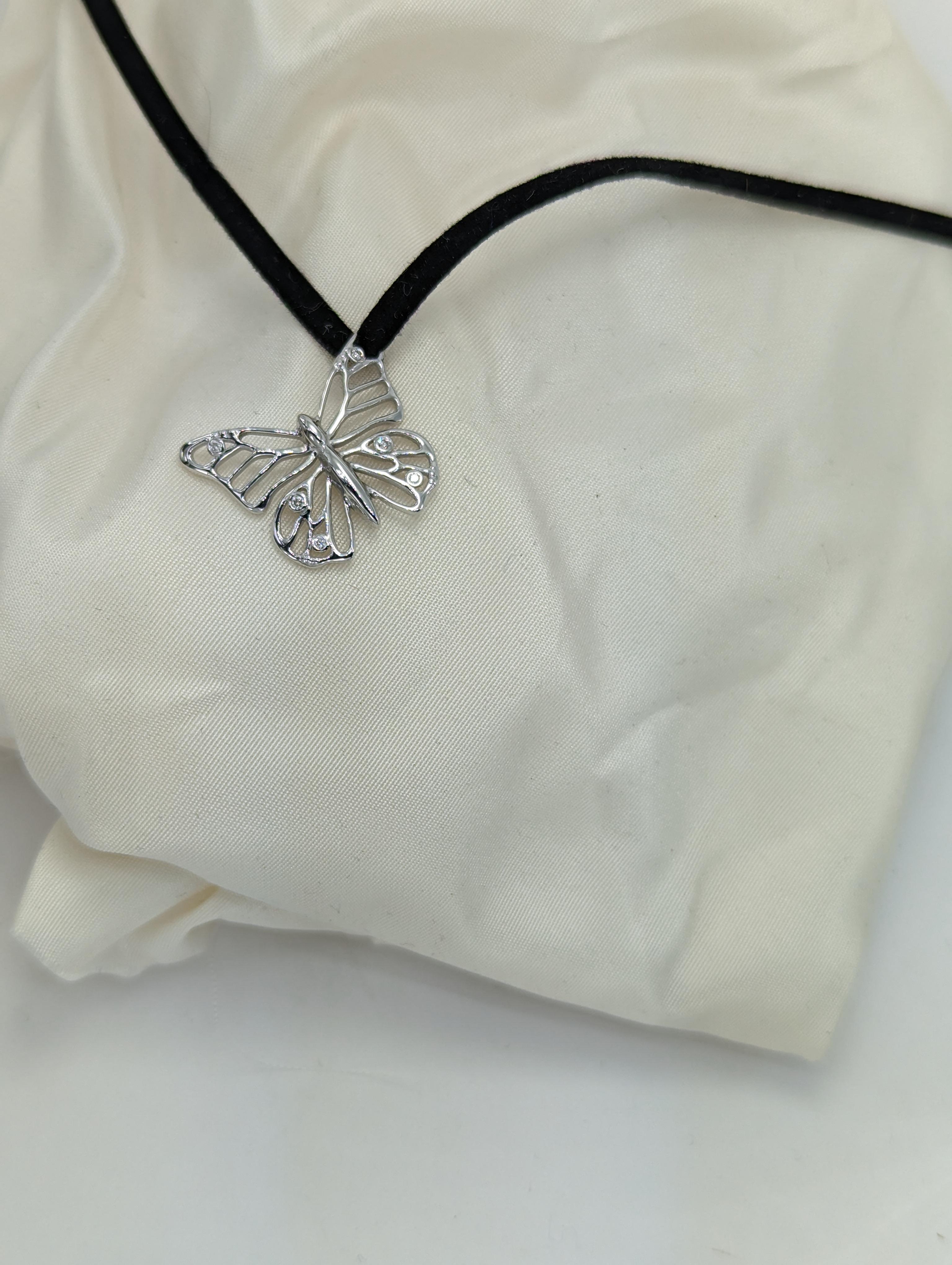 Sterling Monarch 20mm Butterfly and GIA Diamonds Pendant Necklace For Sale 5