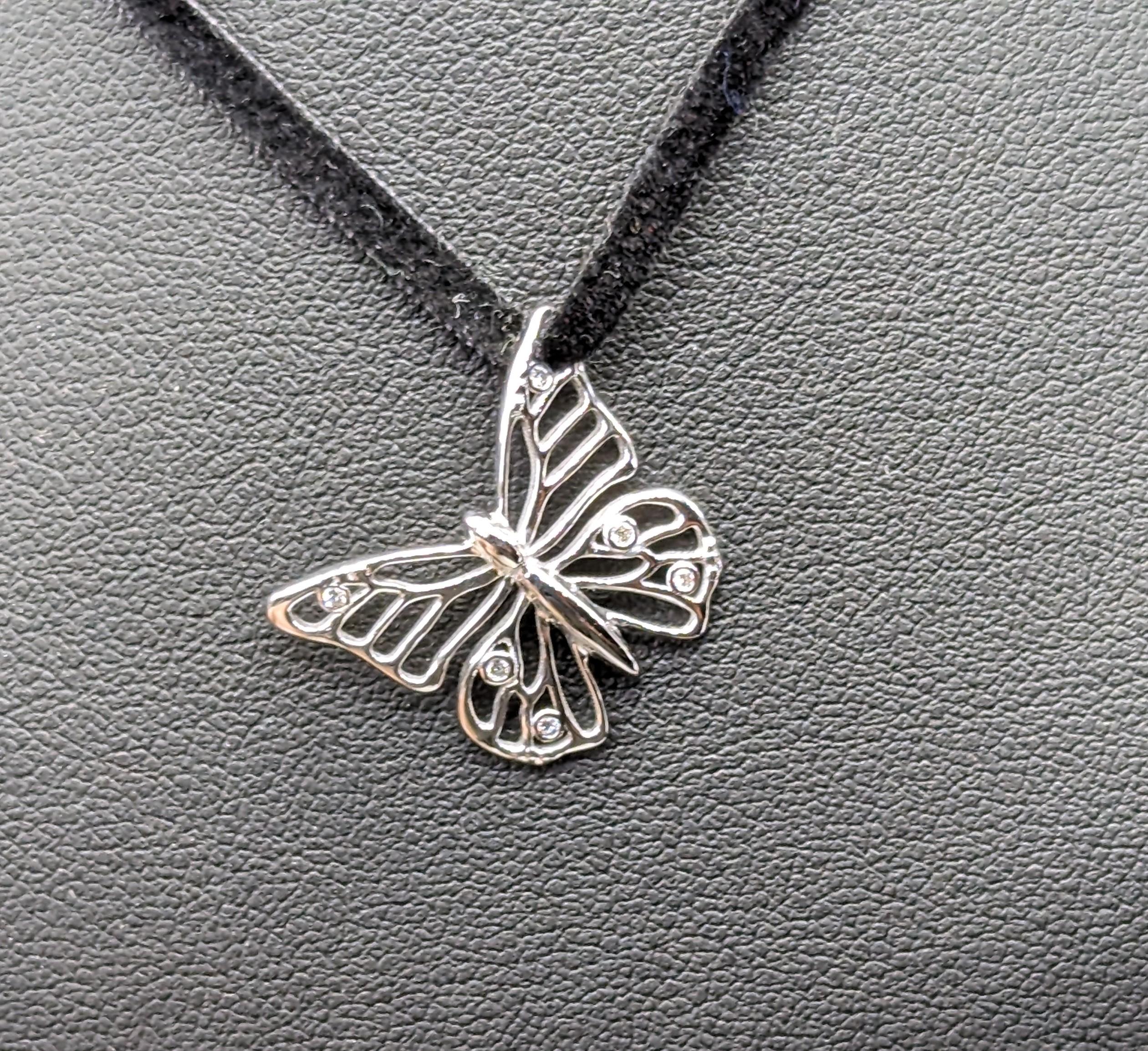 Contemporary Sterling Monarch 20mm Butterfly and GIA Diamonds Pendant Necklace For Sale