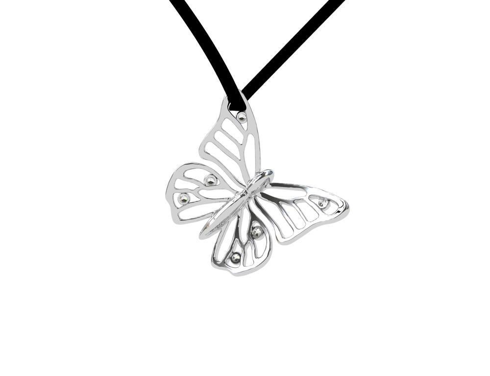 Sterling Monarch 20mm Butterfly and GIA Diamonds Pendant Necklace For Sale 2