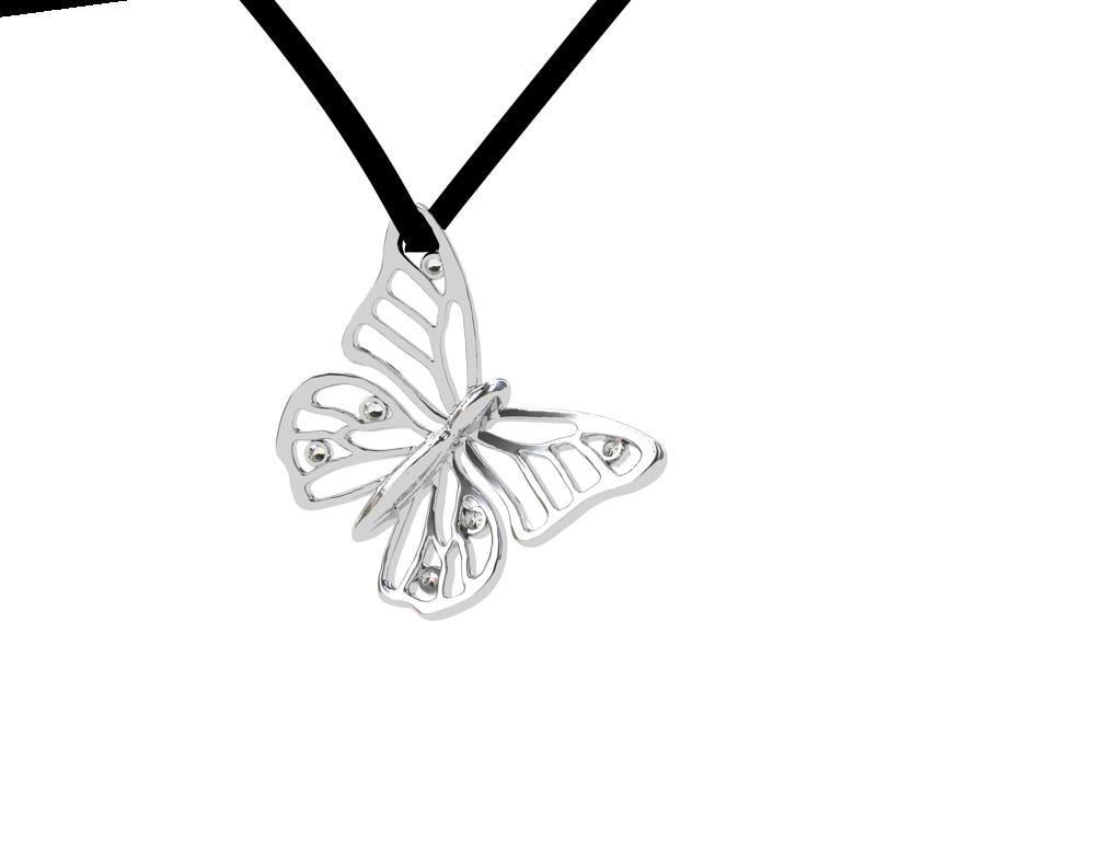Sterling Monarch 20mm Butterfly and GIA Diamonds Pendant Necklace For Sale 3