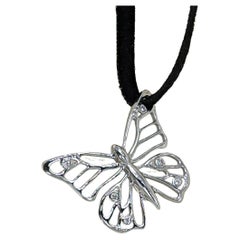 Sterling Monarch 20mm Butterfly and GIA Diamonds Pendant Necklace