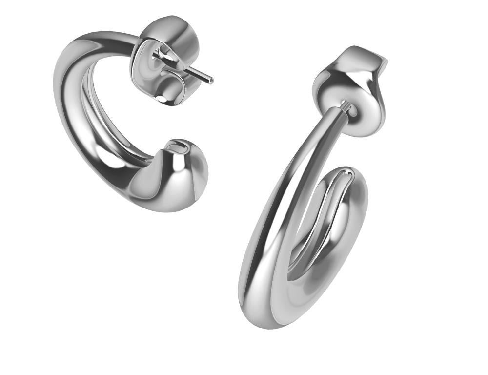Platinum and Sterling Silver C-Hoop Teardrop Earrings In New Condition For Sale In New York, NY