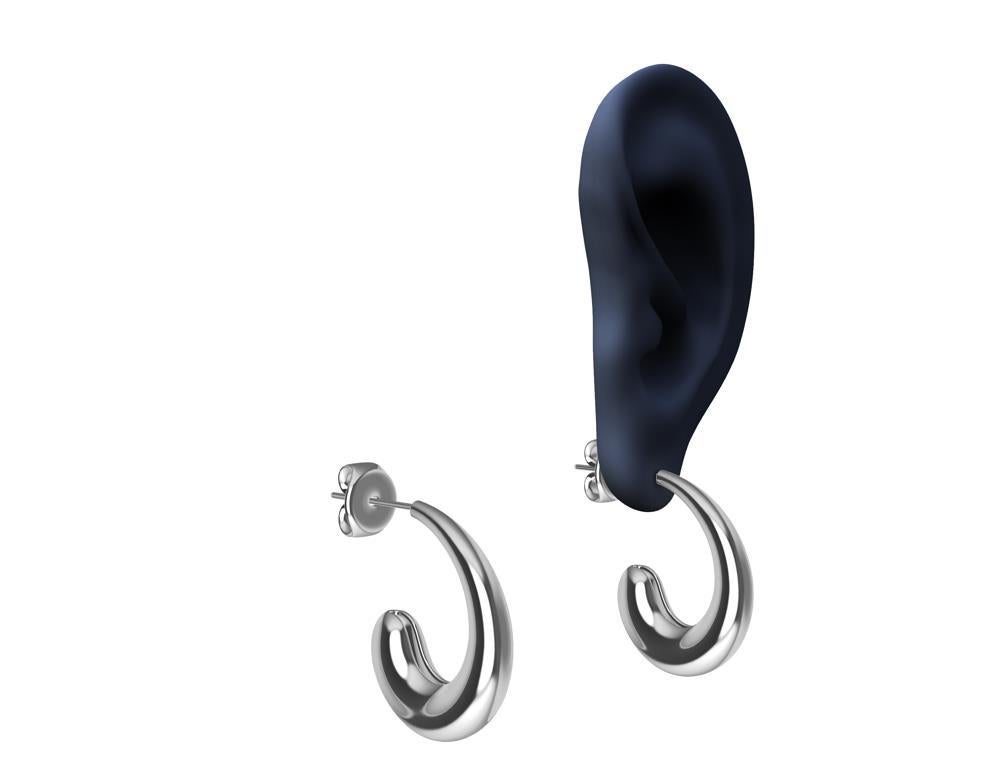 Platinum and Sterling Silver C-Hoop Teardrop Earrings For Sale 3