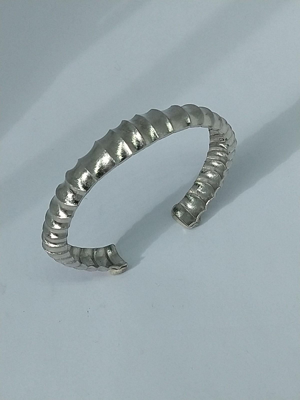 Women's or Men's Platinum and Sterling Vetebrae Concave Cuff Bracelet For Sale