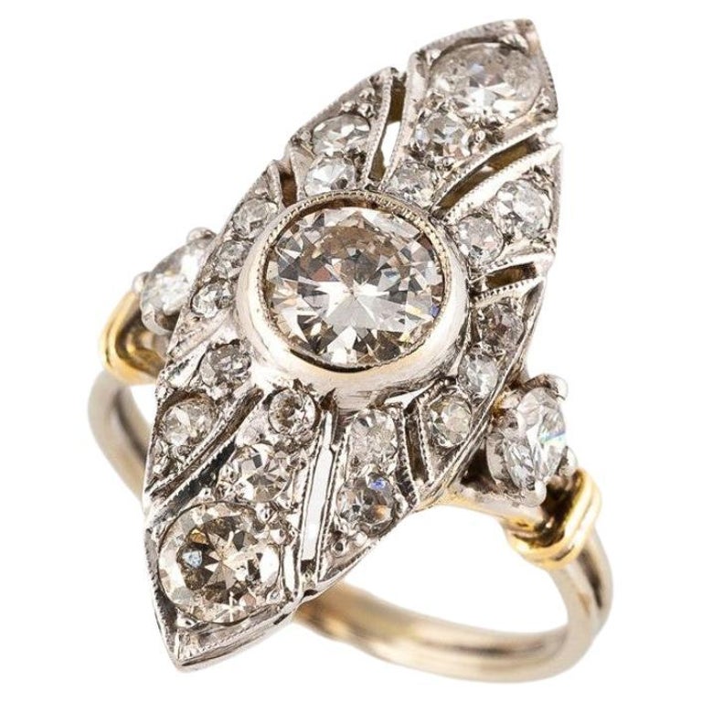 Platinum And Yellow Gold Diamond Art Deco Ring 1910ca For Sale at 1stDibs