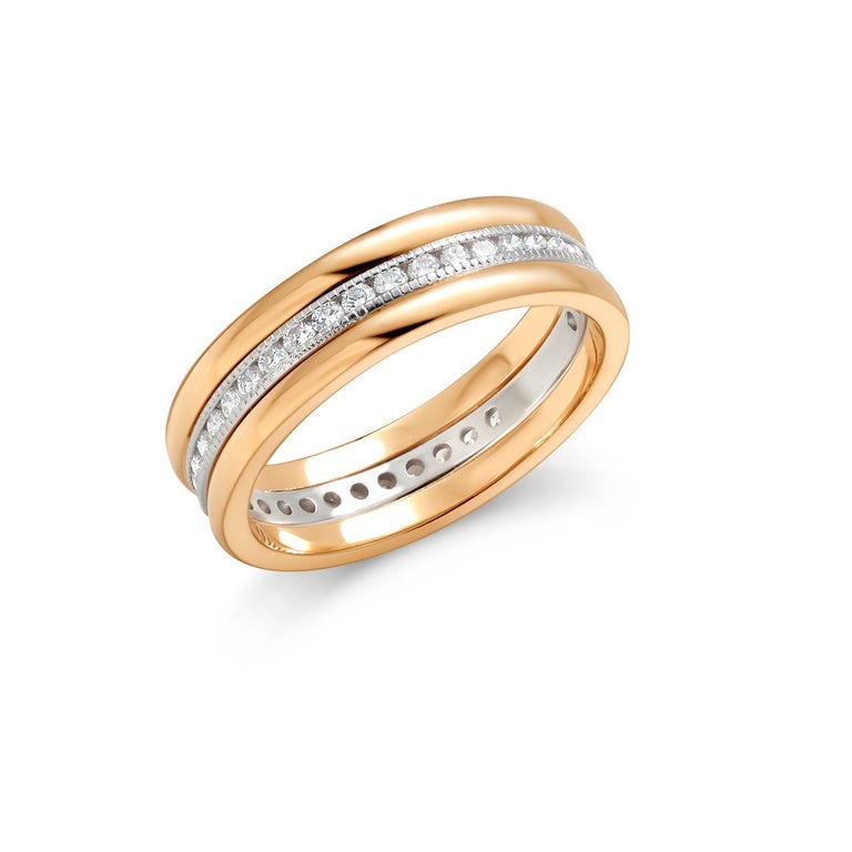 Round Cut Platinum and Yellow Gold Diamond Eternity Five Millimeter Band For Sale