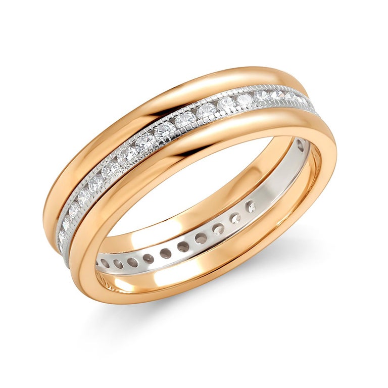 Women's Platinum and Yellow Gold Diamond Eternity Five Millimeter Band For Sale