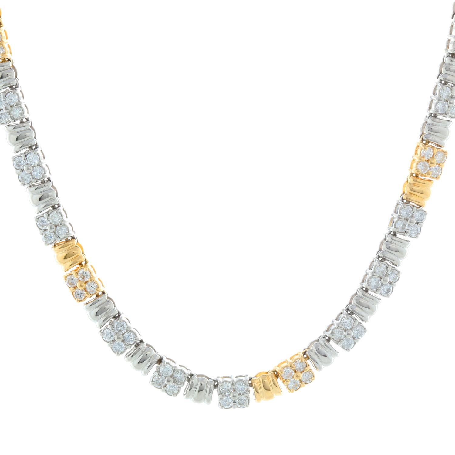 Platinum and Yellow Gold Diamond Necklace - Alternating links between Platinum and 18K Yellow Gold with diamonds. Total carat weight is 6.24. Total weigh 36.1 grams. Total length 15 inches.