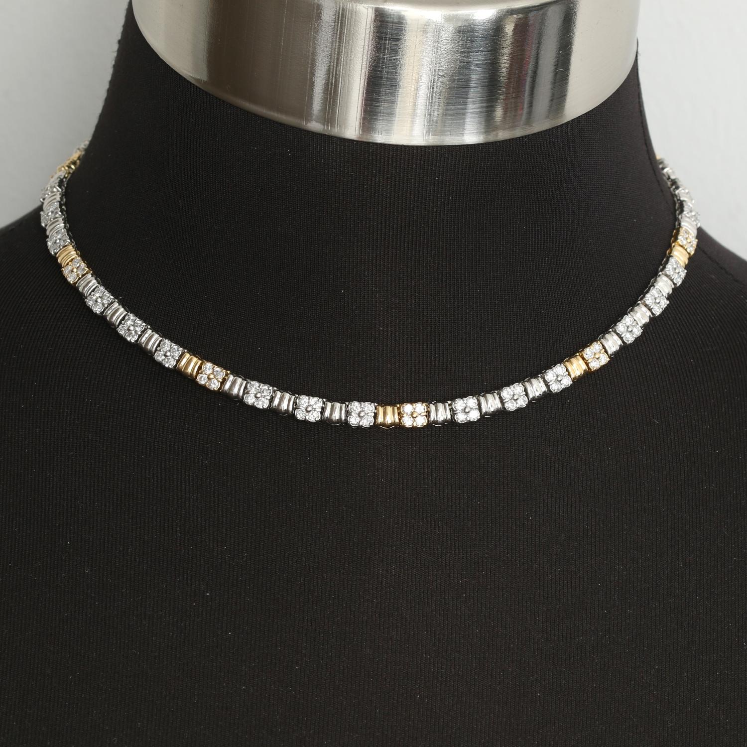 Round Cut Platinum and Yellow Gold Diamond Necklace