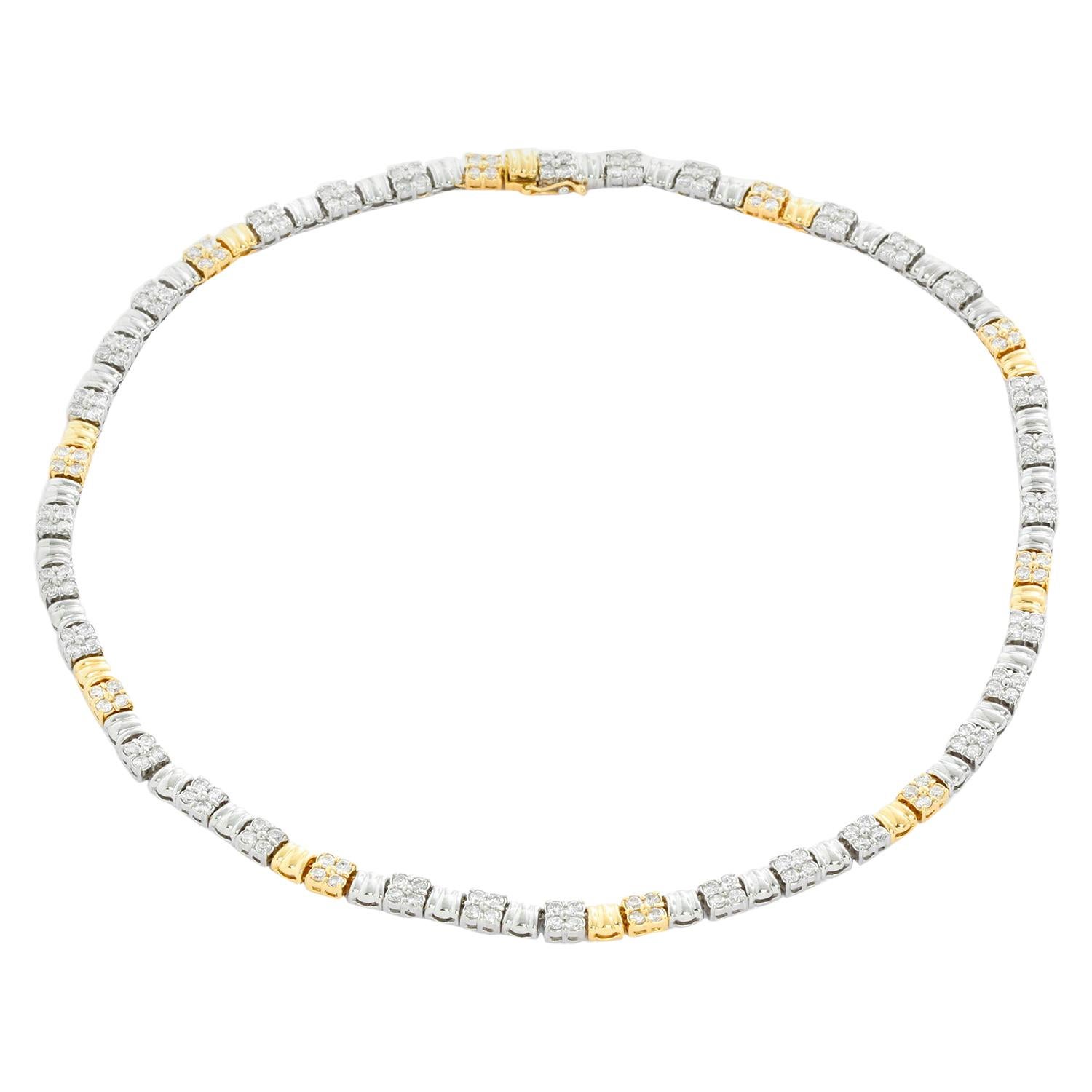 Platinum and Yellow Gold Diamond Necklace For Sale