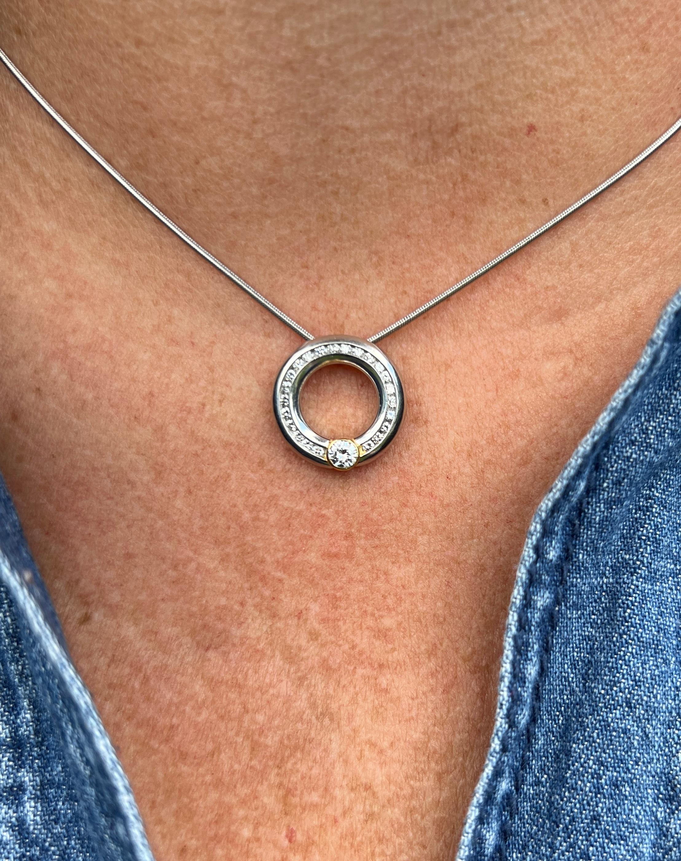 Modern Platinum and 18k Yellow Gold Diamond Pendant Necklace For Sale