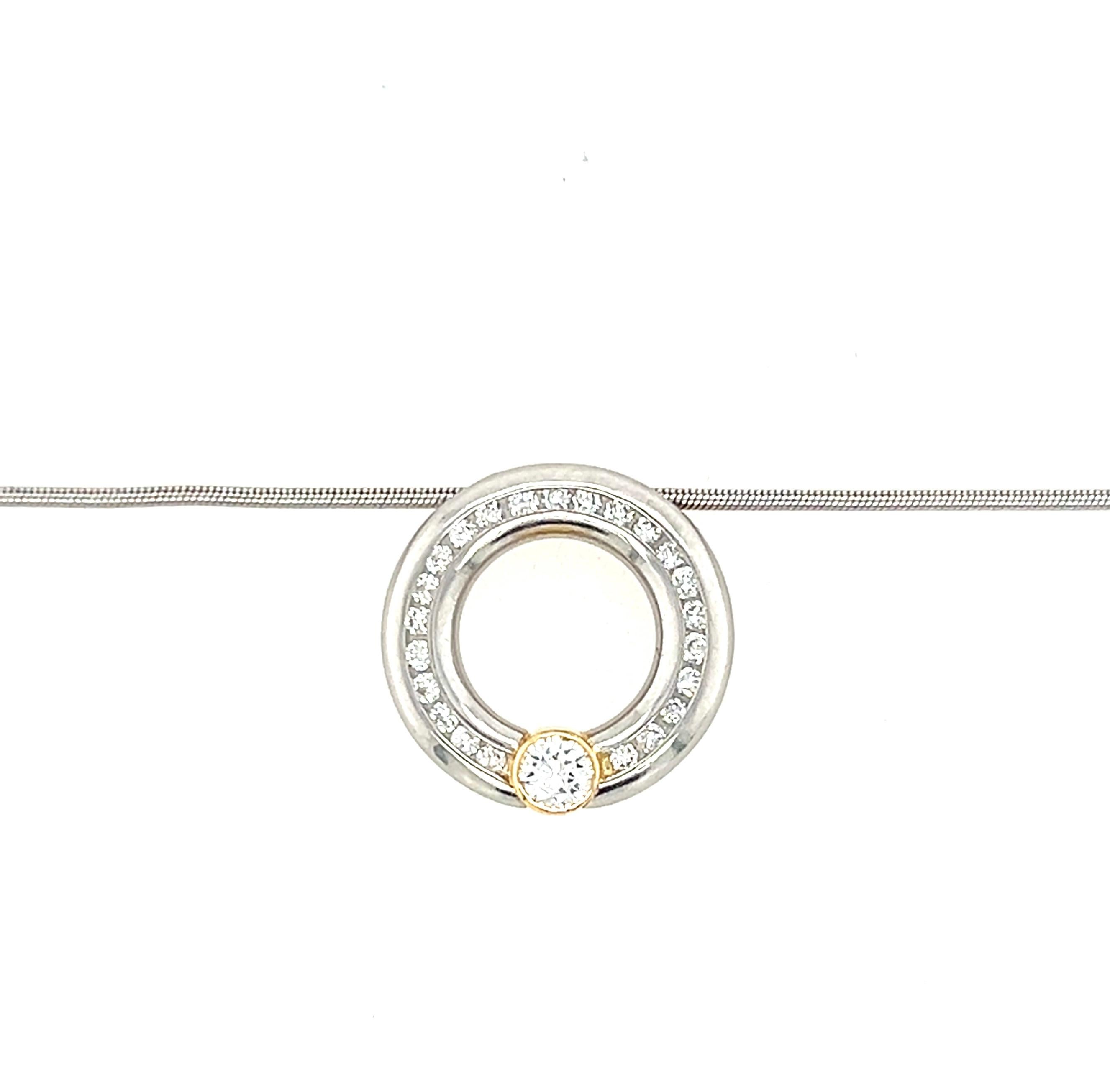 Brilliant Cut Platinum and 18k Yellow Gold Diamond Pendant Necklace For Sale