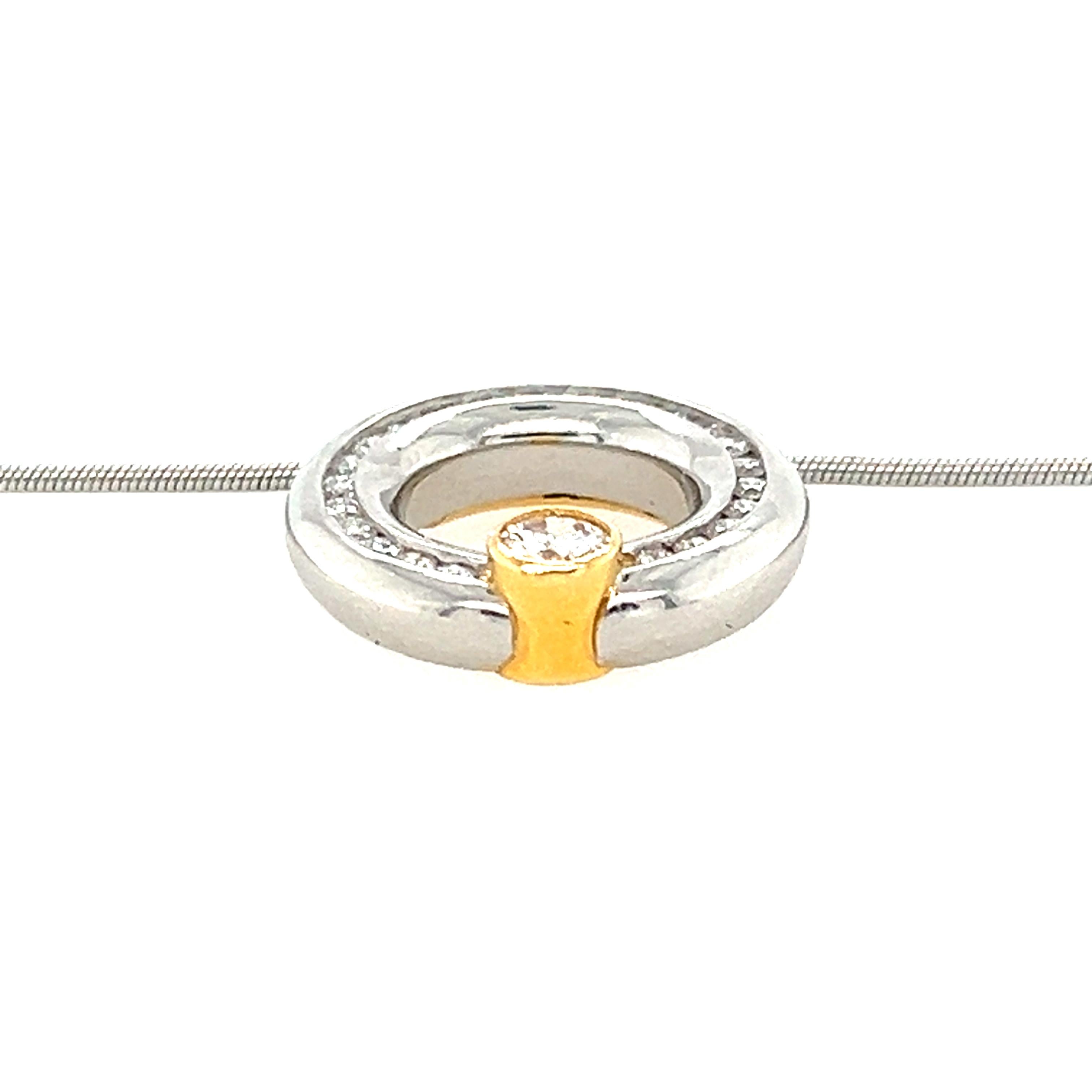 Women's or Men's Platinum and 18k Yellow Gold Diamond Pendant Necklace For Sale