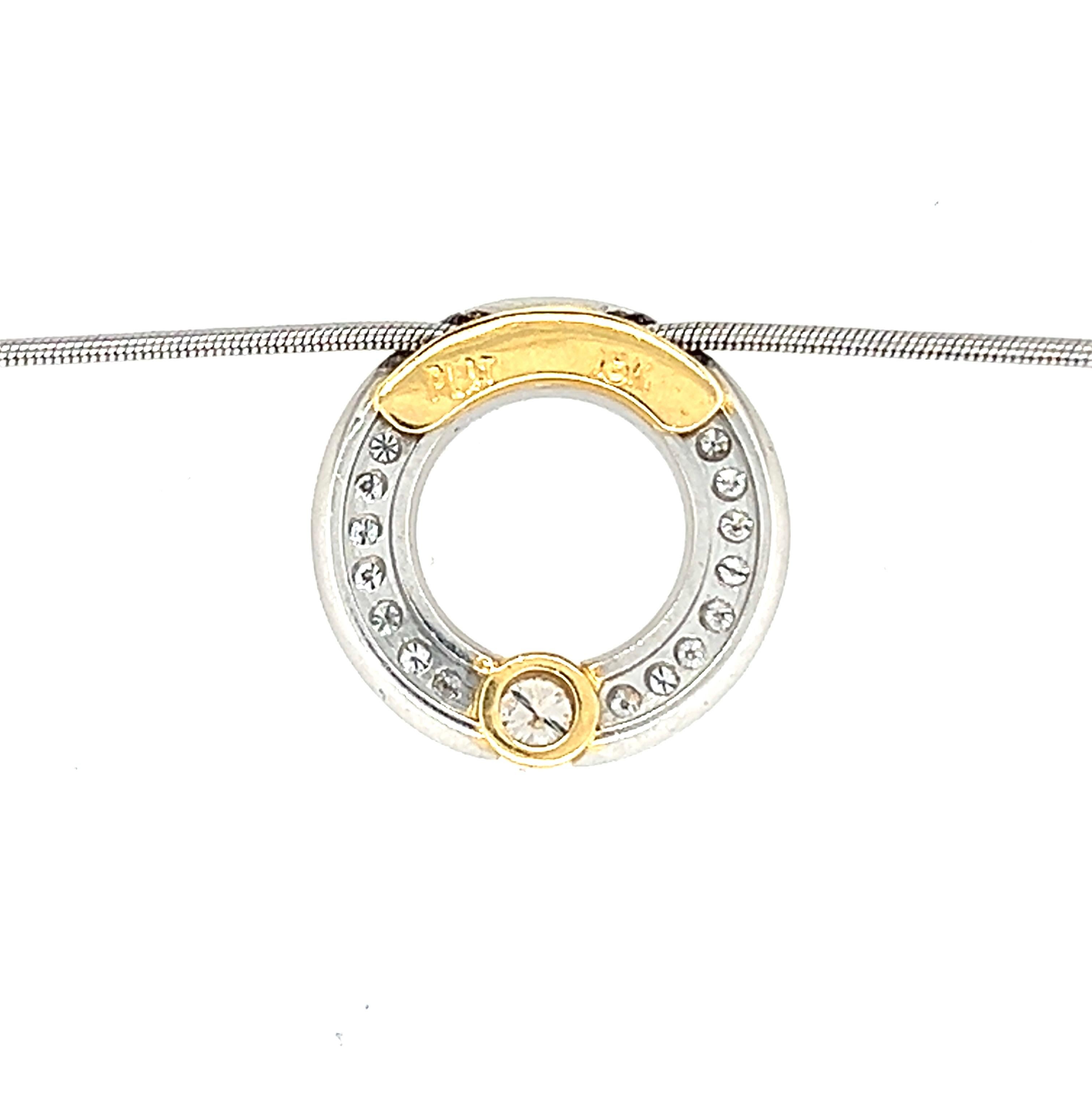 Platinum and 18k Yellow Gold Diamond Pendant Necklace For Sale 2