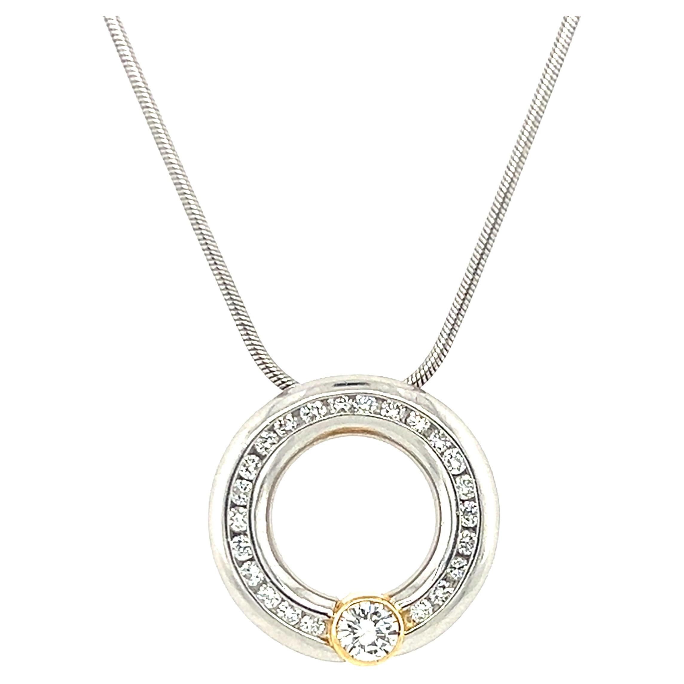 Platinum and 18k Yellow Gold Diamond Pendant Necklace