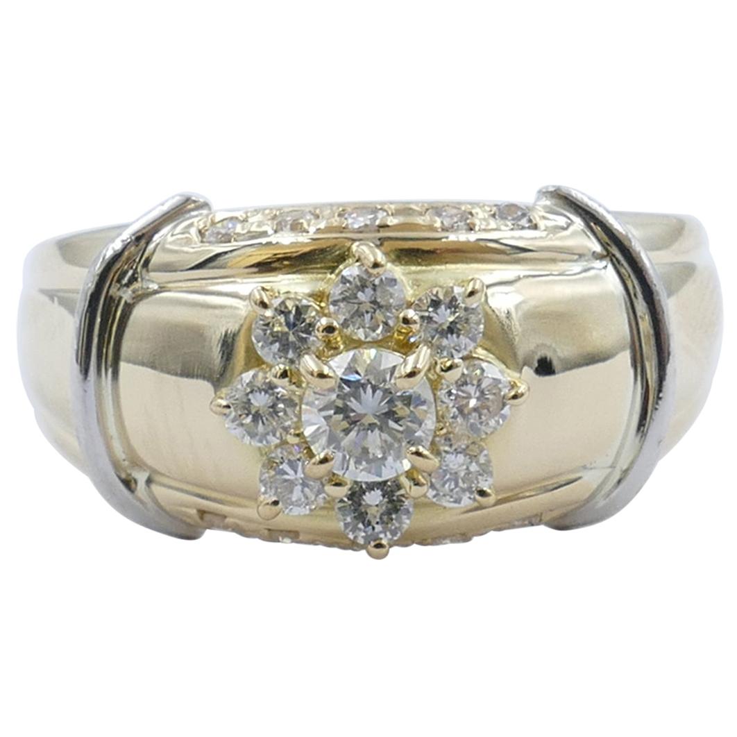 Platinum and Yellow Gold Fancy Diamond Dress Ring For Sale