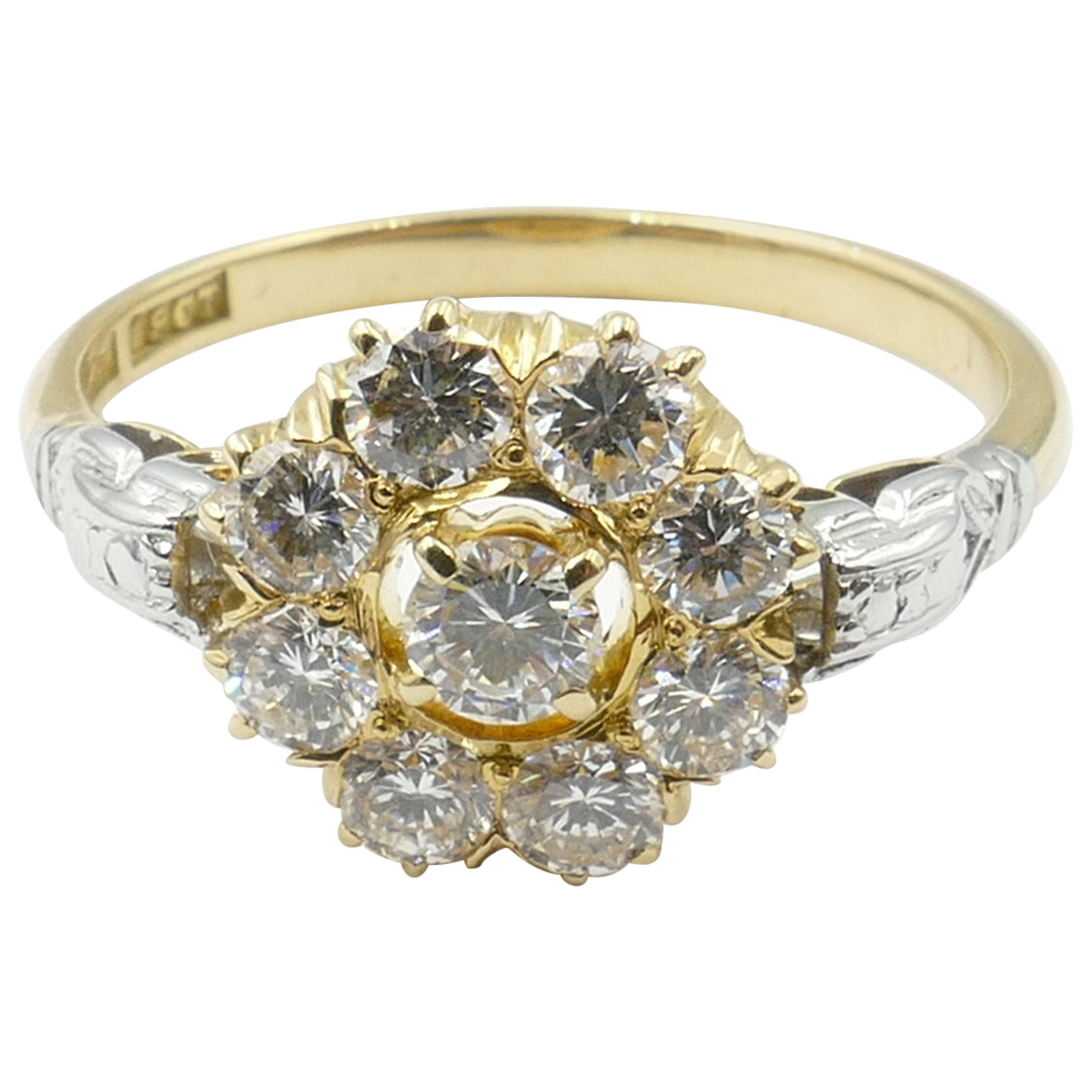 Platinum and Yellow Gold Flower Diamond Engagement or Dress Ring