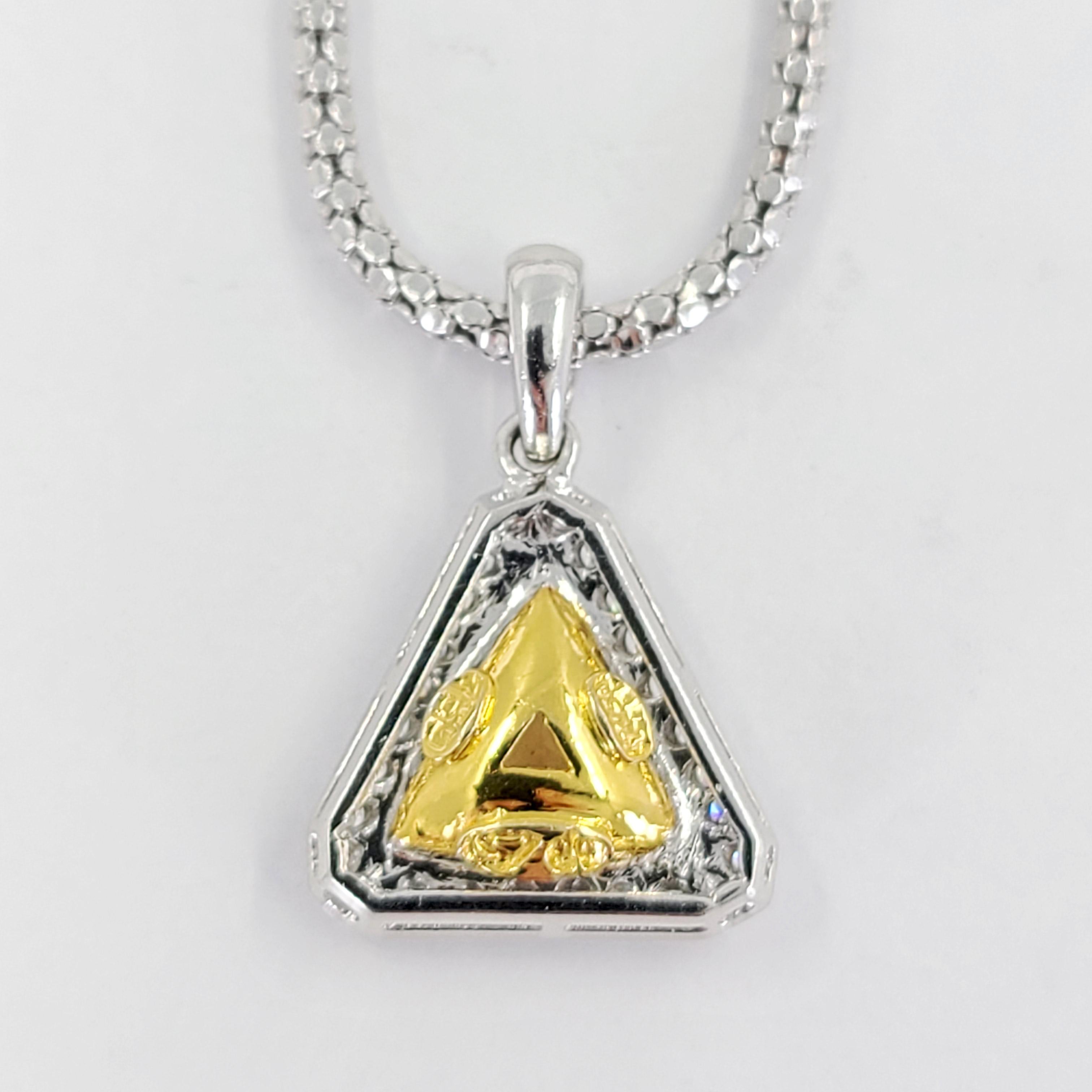 Trillion Cut Platinum and Yellow Gold Natural Yellow Diamond Pendant Necklace